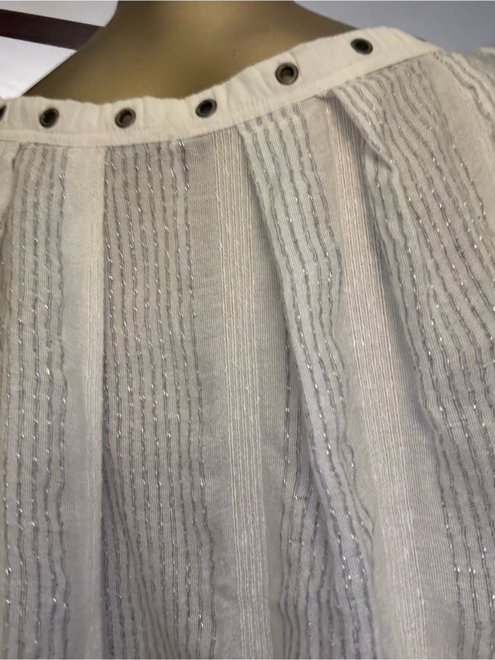 Free People Ivory Peasant Blouse with Eyelet Trim - Picture 7 of 7